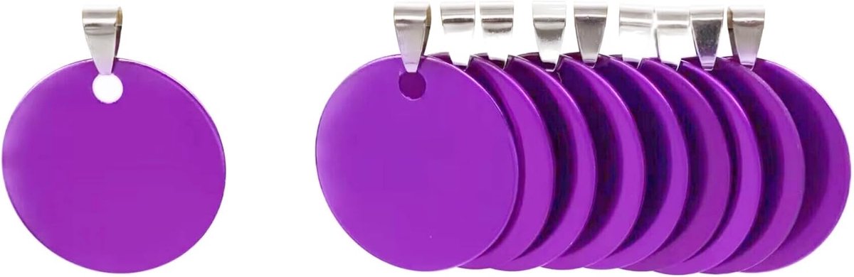 Aluminium lege hondenlabels, DIY gegraveerde kattenhond ID-tags, Gepersonaliseerde huisdier identiteit naamlabels, Blank Dog tag DIY Carving, Diameter 3cm paars 12 stuks