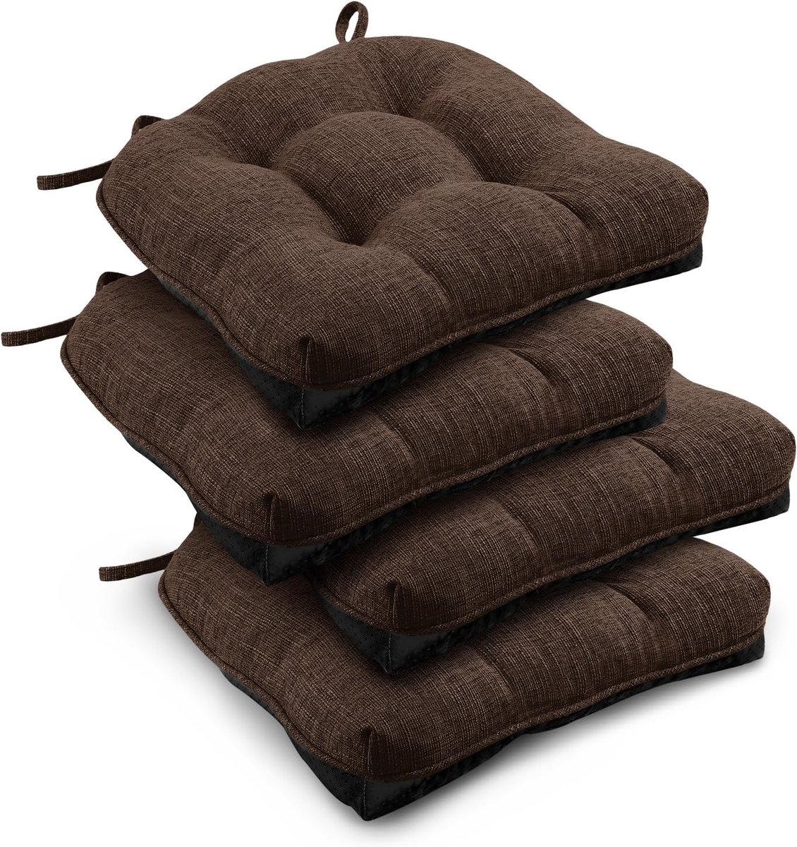 Downluxe Binnenstoelkussens voor eetkamerstoelen, getufte overvolle getextureerde traagschuim keukenstoelkussens met banden en antislip achterkant, 39,5 x 39,4 x 10 cm, bruin, 4 stuks