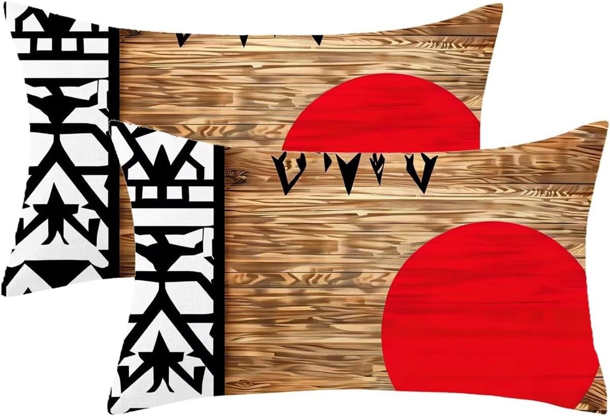 Kussen, weerbestendig, rood, kussensloop, 70 x 90 cm, set van 2, lentedecoratiekussen, zonsondergangpatroon met onzichtbare ritssluiting, bankkussen, outdoor, fluweel, sierkussen voor patio