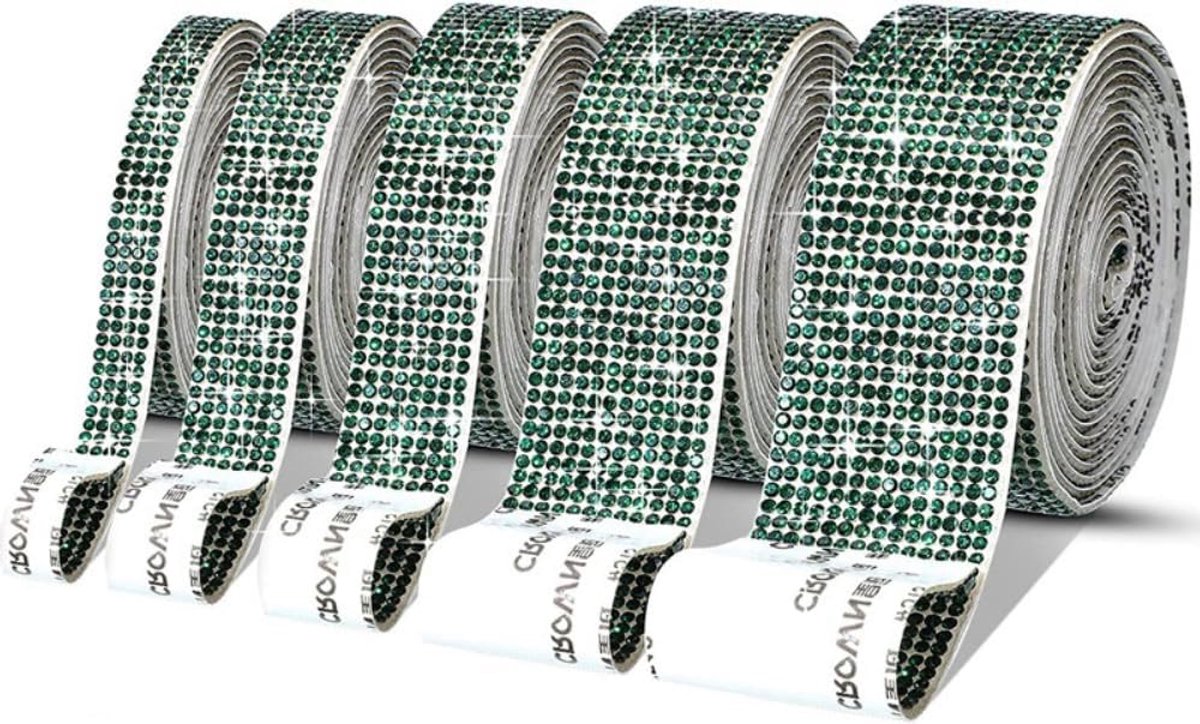 Strasband zelfklevend, kristallen strassband, 1 yard glittersteentjes, zelfklevend, bling stickers voor handwerk, telefoon, bruiloft, feest, decoratie, donkergroen, 3 rijen (breedte 0,66 cm)
