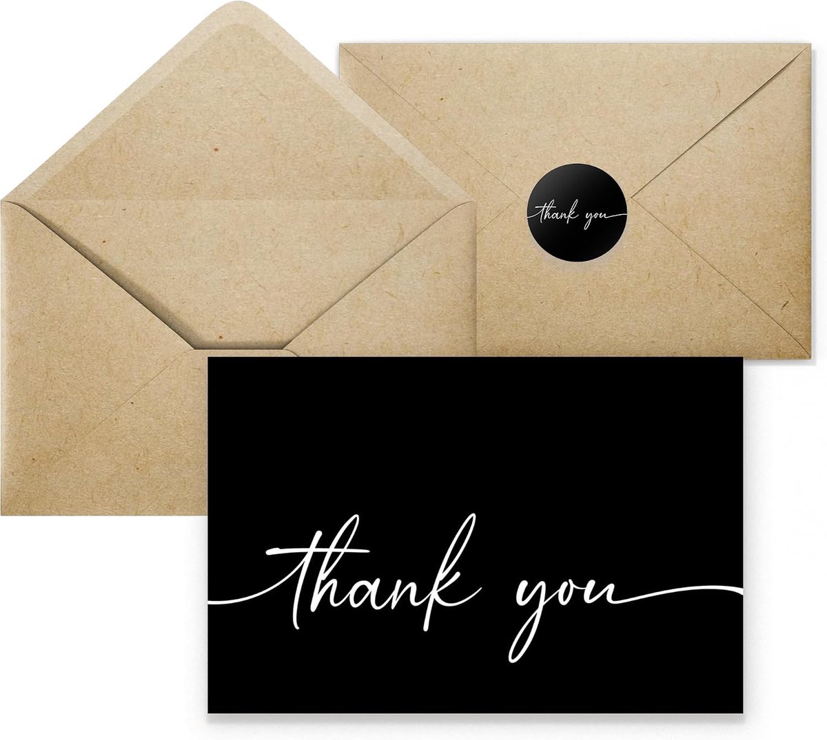 Pak van 20 bedankkaarten met enveloppen en stickers, zwarte bedankkaarten 10 x 15 cm - geschikt voor zaken, babyshower, bruiloft, kleine bedrijven, afstuderen, bruidsdouche, begrafenis