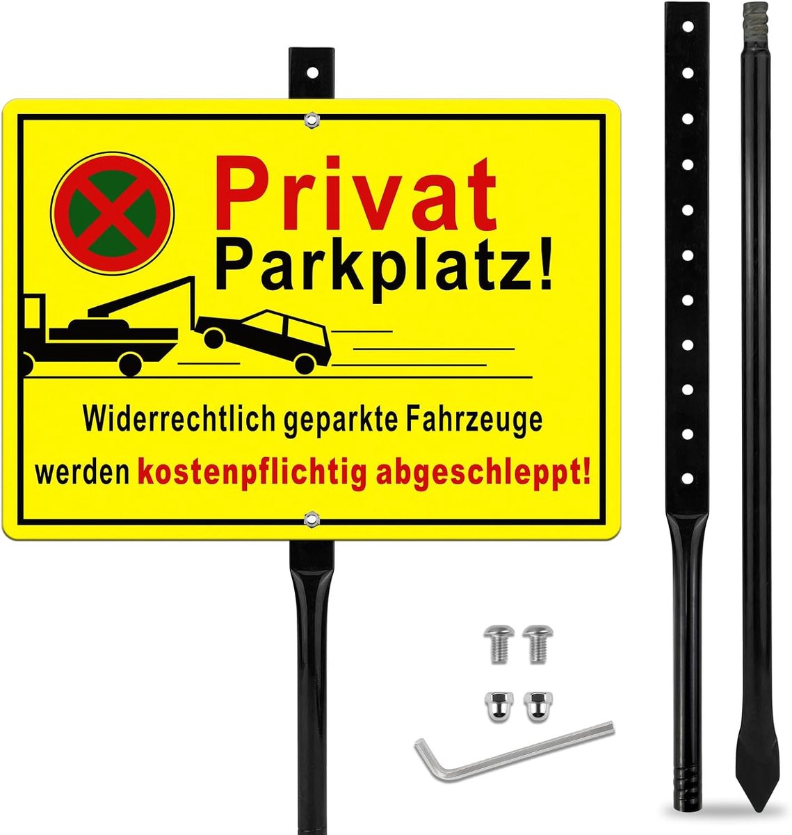 Parkeerverbodborden, privé met palen, 35 x 25 cm, aluminium met voorgeboorde gaten, privéparkeerplaats bord geel voor privéparkeerplaatsen, bedrijfsparkeerplaatsen of openbare ruimtes