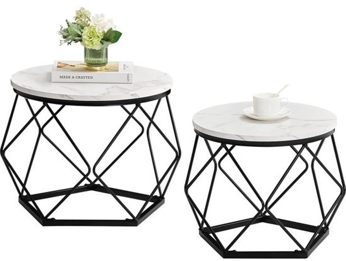 Set van 2 ronde salontafels - Stalen frame en marmerlook