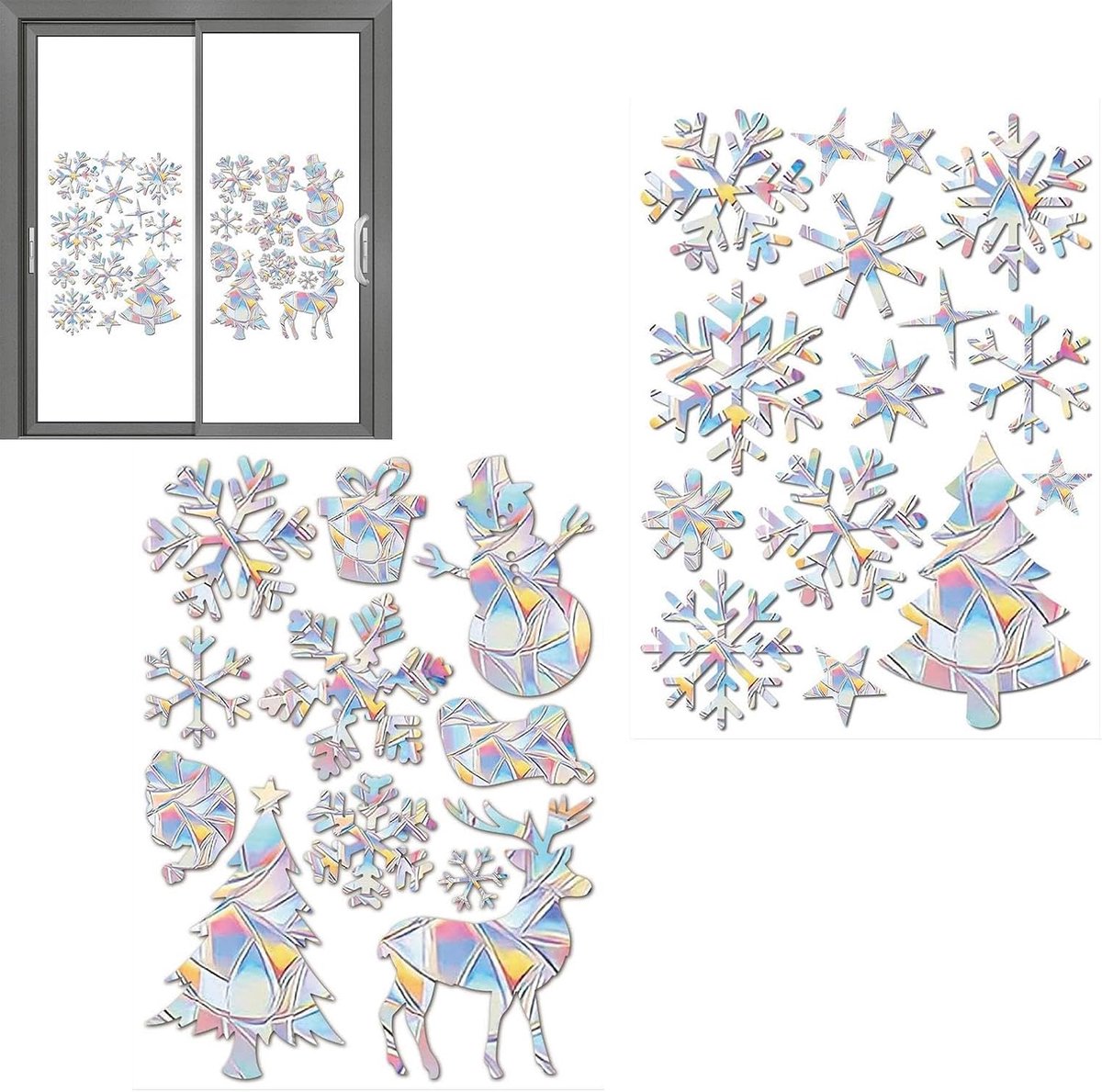 Raamstickers, eland en sneeuwvlokken, decoratie voor thuis, feestelijke vinyl om vogelslagen te voorkomen, voor kerstfeestdecoratie aan de deur, slaapkamer, woning