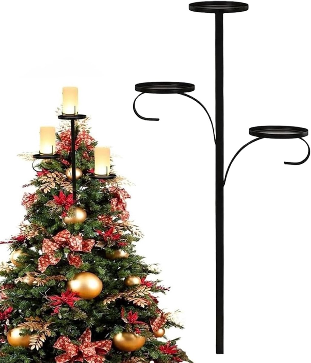 Boompiek - kandelaar met drievoudige basis, standaard voor met 3 niveaus met decoraties, voor binnen en buiten, nacht, huis en