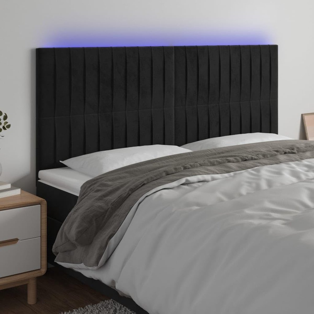 Zwart, 180 x 5 x 118/128 cm, fluweel, voor de slaapkamer, hotel, hoofdeinde, werkkamer, voor slaapkamer, tweede slaapkamer, hotel