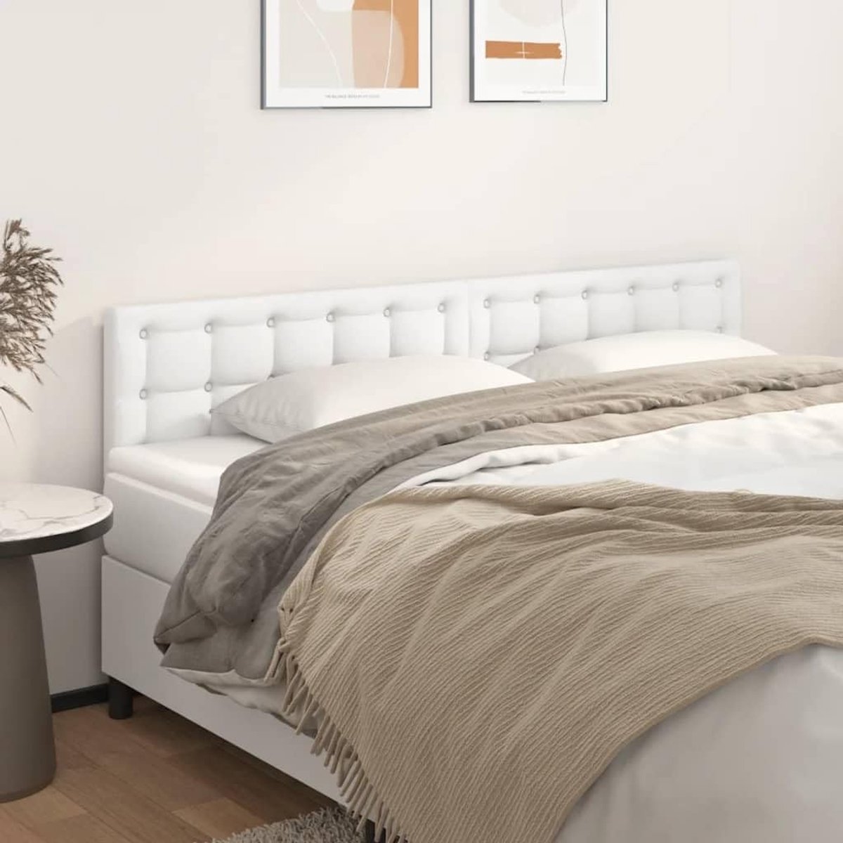 Hoofdbord, 2 stuks, wit, 90 x 5 x 78/88 cm, kunstleer, hoofdeinde voor slaapkamer, hotel, hoofdeinde, werkkamer, voor slaapkamer, tweede slaapkamer, hotel