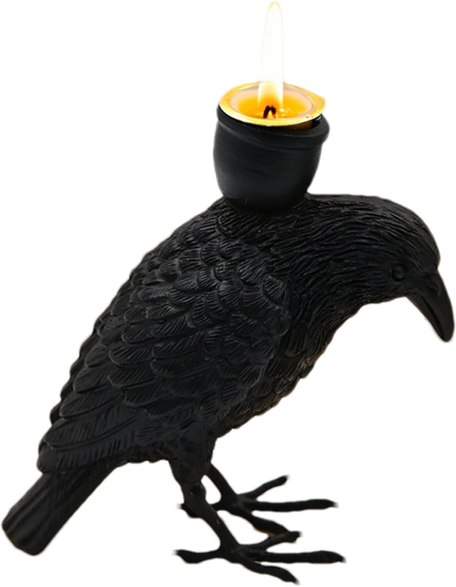 Kaarsenhouder, gotische kraai kandelaars, griezelige Halloween