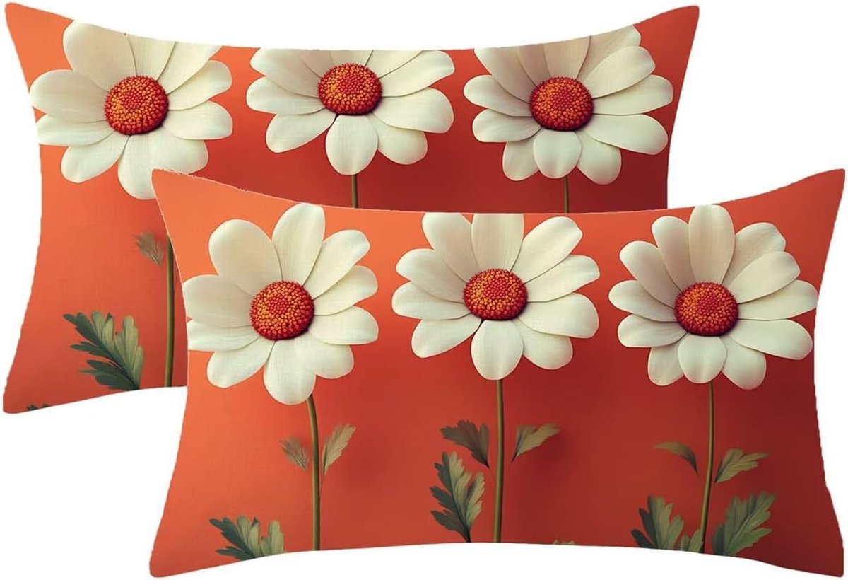 Kussen, weerbestendig, verbrand oranje, 60 x 80 cm, set van 2, lentedecoratiekussen, bloemenpatroon met onzichtbare ritssluiting, bankkussen, outdoor, fluweel, sierkussen, voor tuindecoratie