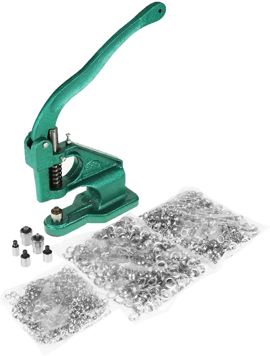 Professionele Oogje Persmachine Set met 3 Matrijzen en 1500 Oogjes, 6/10/12mm Maten voor Vakkundige Installatie
