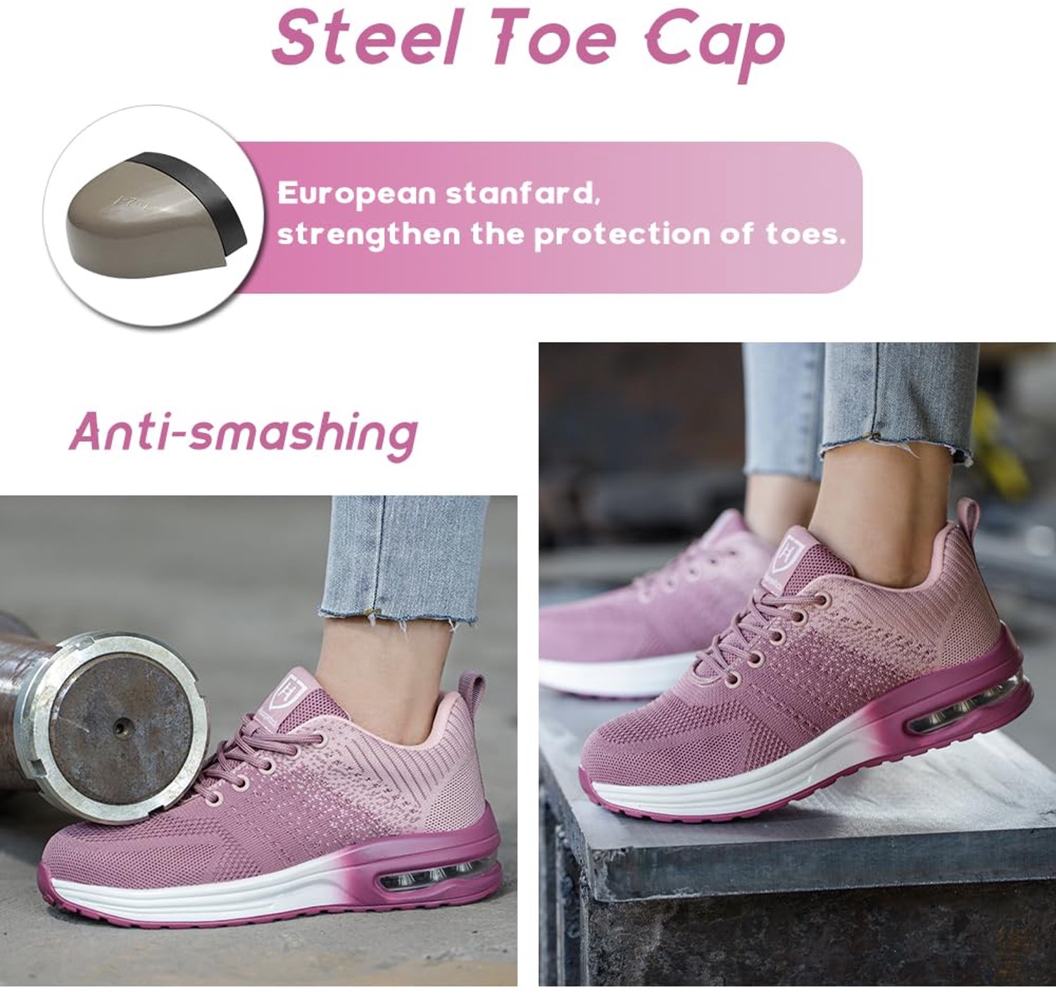 Veiligheidsschoenen Heren Werkschoenen Dames Lichtgewicht Stalen Neus Schoenen Beschermende Schoenen Sneaker Paars EU - ShopVlot