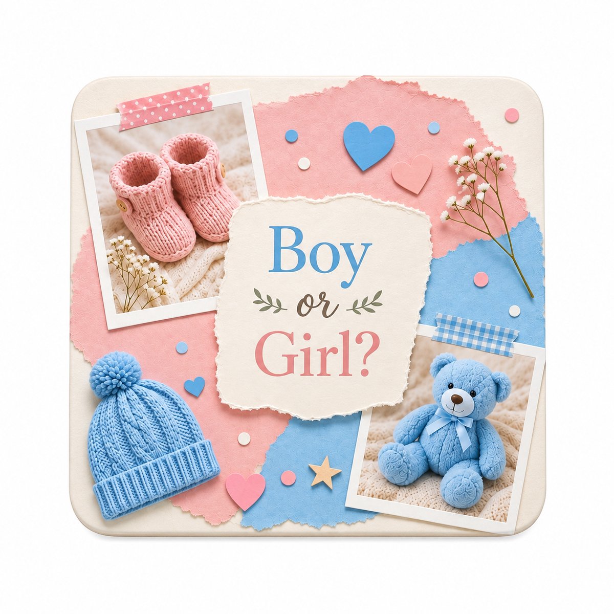 Boy or Girl? MDF onderzetter Design 10x10cm – Gender Reveal – Babyshower – Roze & Blauw – Decoratieve Onderzetter