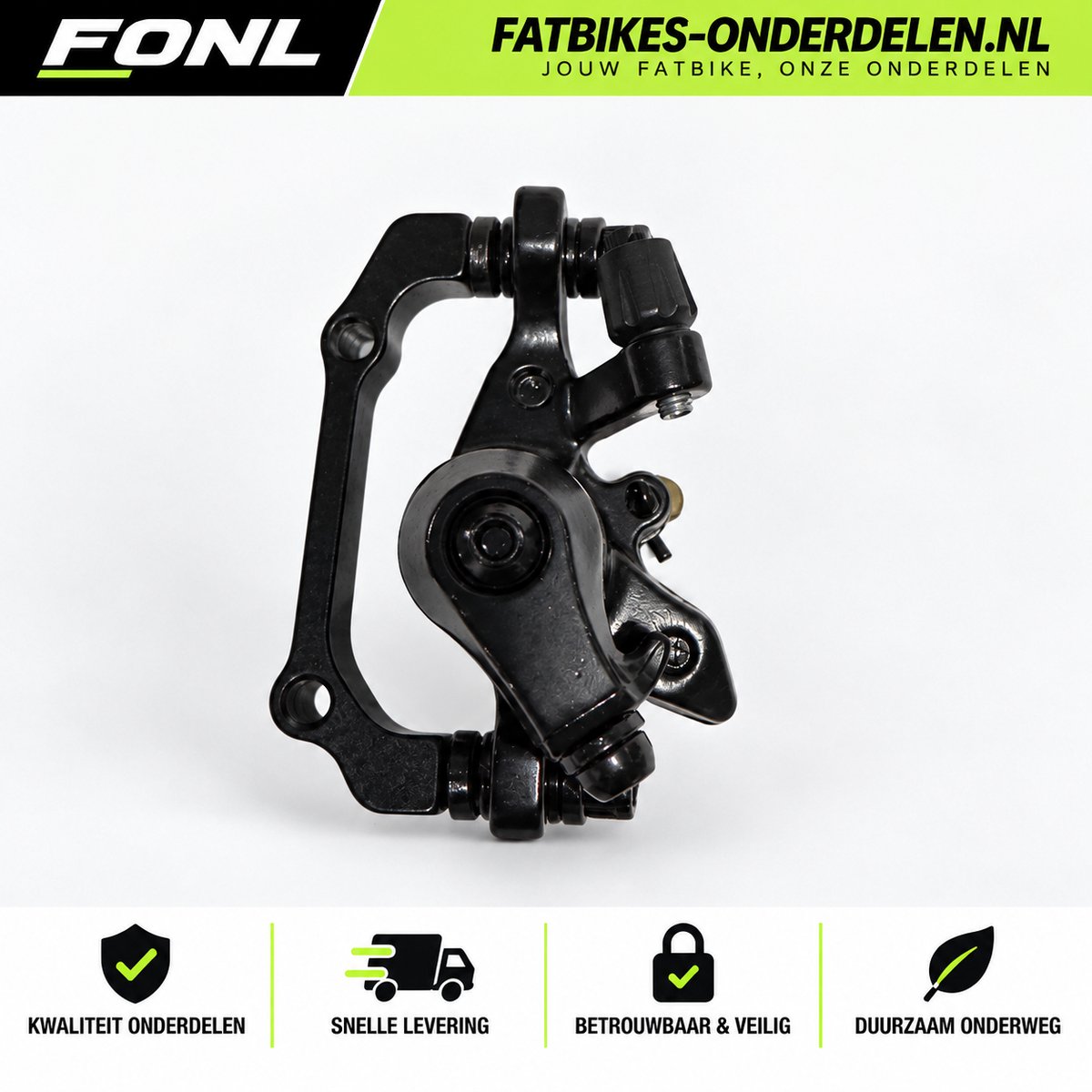 FONL Remklauw Voor Fatbike - Mechanische Schijfrem Inclusief Remblokken voor Ouxi V8, H9 en QMWheel V20 - Voorrem Elektrische Fiets - Zwart