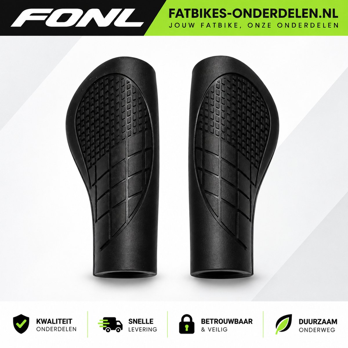 FONL Handvatten Fatbike Set van 2 - Antislip Stuurgrepen met Klemring 22,2 mm - Links en Rechts - Handvatten Elektrische Fiets - Zwart