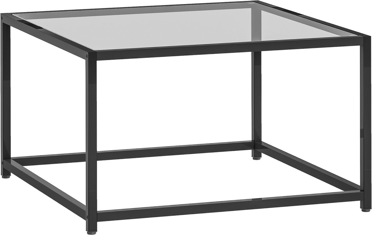 Homona Salontafel - Vierkant - Gehard glas en stalen frame - 68 x 68 x 39 cm - Zwart