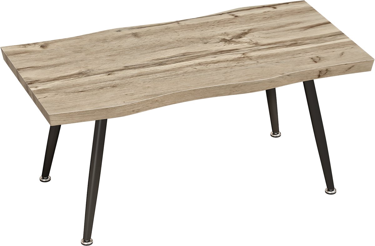 Homona Salontafel - Met stalen poten en 4 cm dik blad - 100 x 50 x 45 cm - Eikenoptiek en zwart