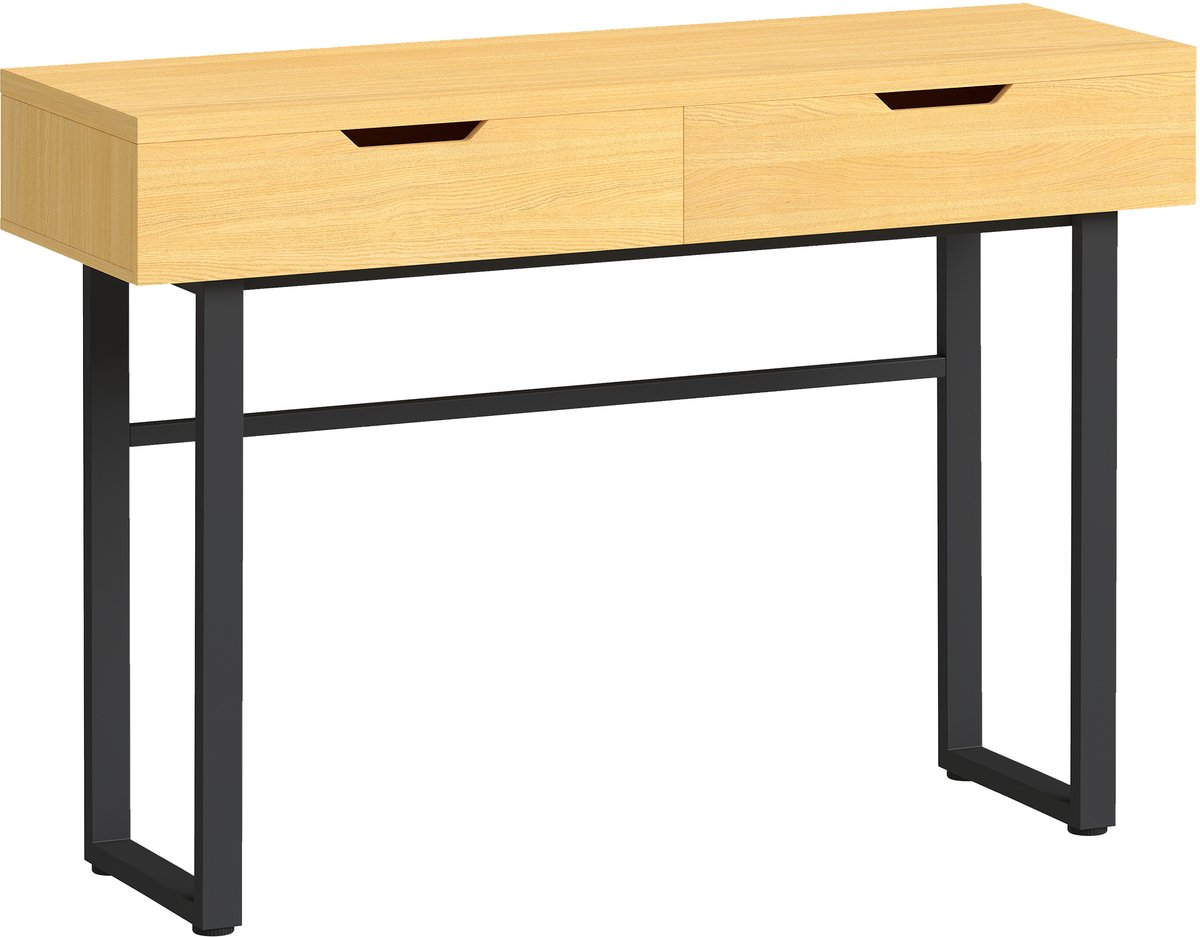 Homona Konsolentafel - Met 2 lades - Stalen frame - 110 x 35 x 76,5 cm - Natuur/Zwart