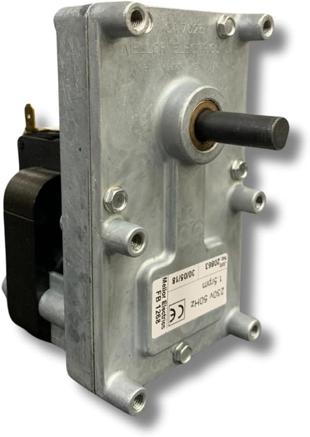 Mellor drive motor for pellet stoves (code: FB1268), speed: 1.5 rpm, shaft diameter: 9.5 mm (Ref. Int. 2001)