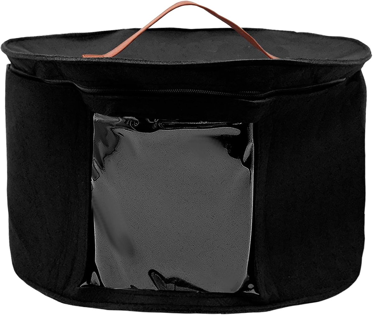 Ronde Hoedendoos met Deksel - Vouwbare Vilt Hoedenkoffer met Doorzichtig Venster en Handvat - Ideaal voor Kledingopslag 42 x 26 cm (Zwart)