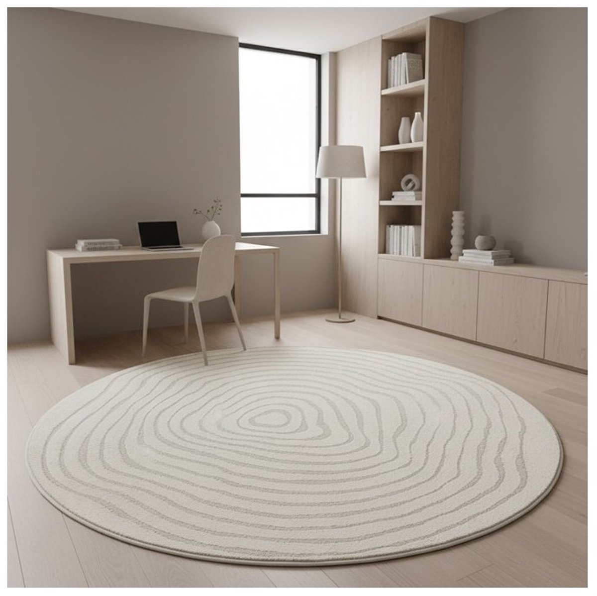 TapisTrend Designer tapijt Crème 200 cm rond Modern rond vloerkleed met verhoogde concentrische organische lijnen voor woonkamer en slaapkamer Beige