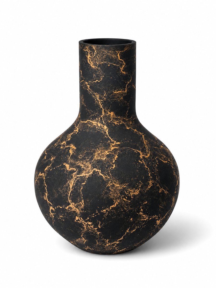 Terroso® Kaja - Handgemaakte Glazen Vaas - Bloemenvaas - Zwart Mat - Interieur Woondecoratie - 35 cm Hoog