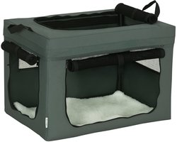 Draagbare huisdiertransportbox 60×42×42cm,Grijsgroen, metalen frame, katten- en hondenbox, transportkooi, reiskoffer voor huisdieren, opvouwbaar, stabiel en duurzaam, geschikt voor katten en kleine honden tot 4kg en 40cm lichaamslengte