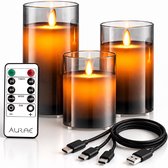 Aurae Oplaadbare Led Kaarsen met Bewegende Vlam - 3x - Echte Wax - 35+ Branduren - Afstandsbediening - Flikkerende Vlam - Oplaadbaar - Timer - Kerst Kaarsen