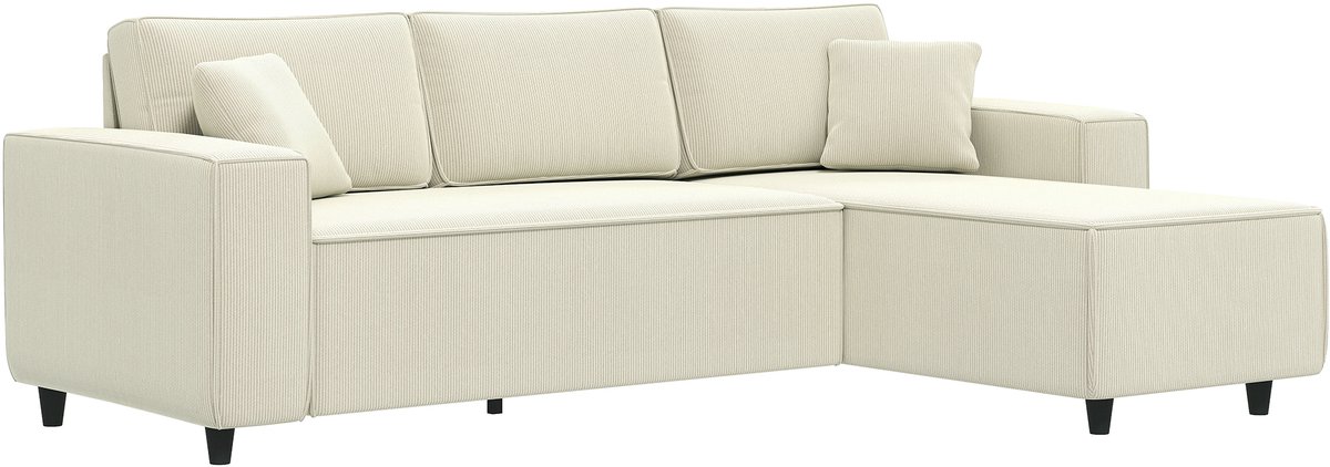 Homona Eckbank met chaise longue - 3-zits - Met 2 kussens - Cordstof - 241 x 153 x 83 cm - Crèmewit