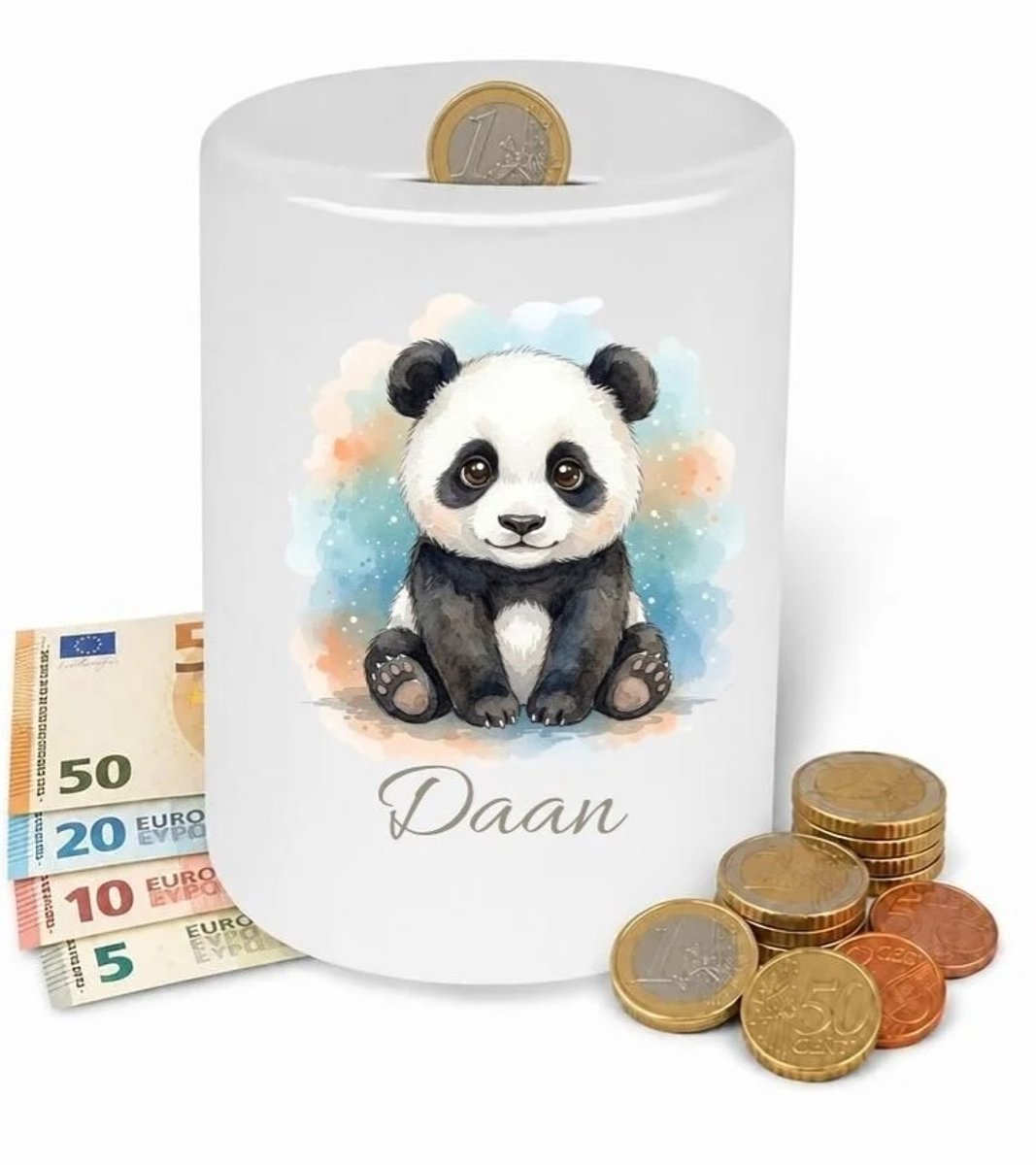 Spaarpot panda beer zittend - gepersonaliseerd - met eigen naam - babykamer - kinderkamer - kraam cadeau - verjaardagscadeau