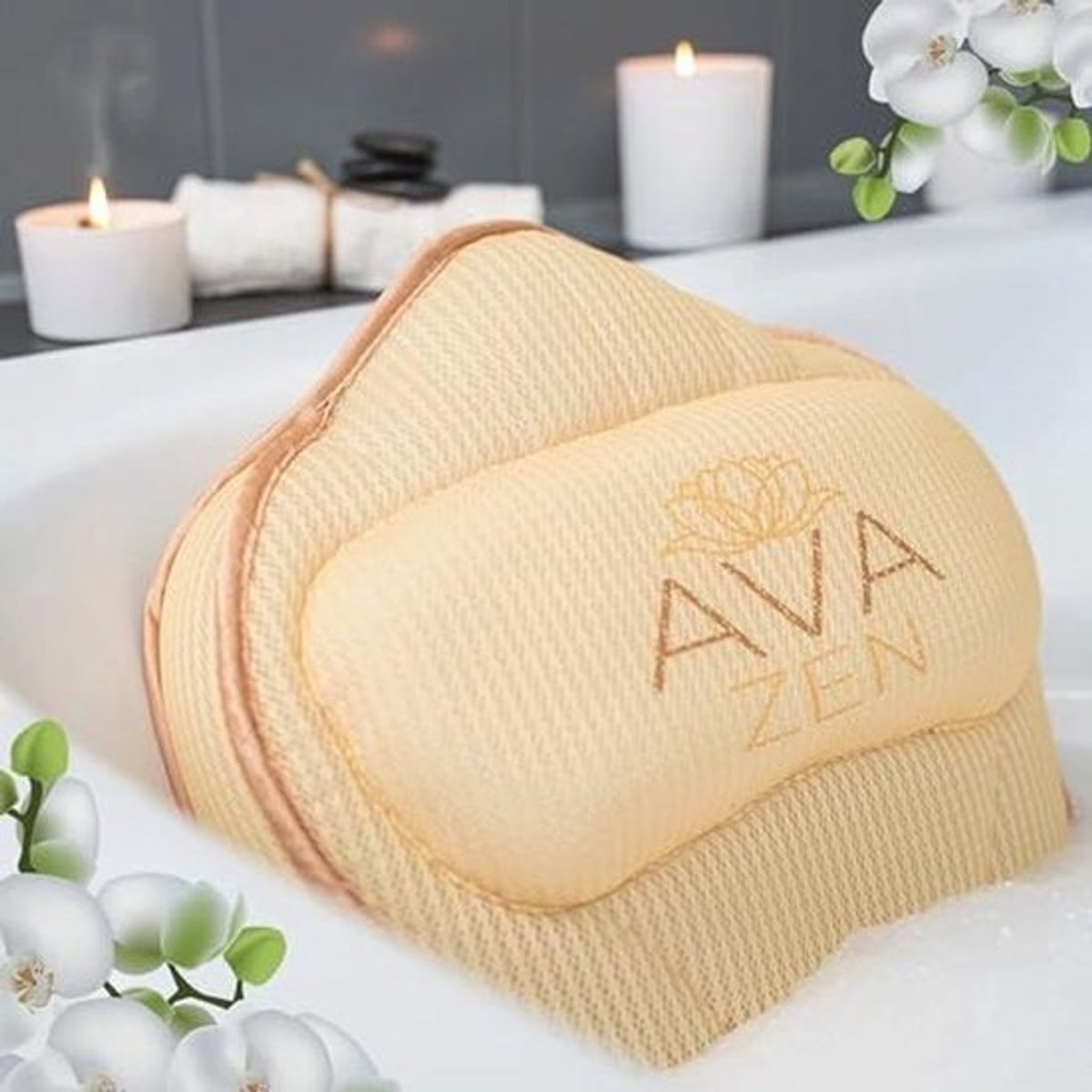 Extra groot badkussen en badmat - Spaset met badmat, waszak en spa-tas - 6 antislip zuignappen
