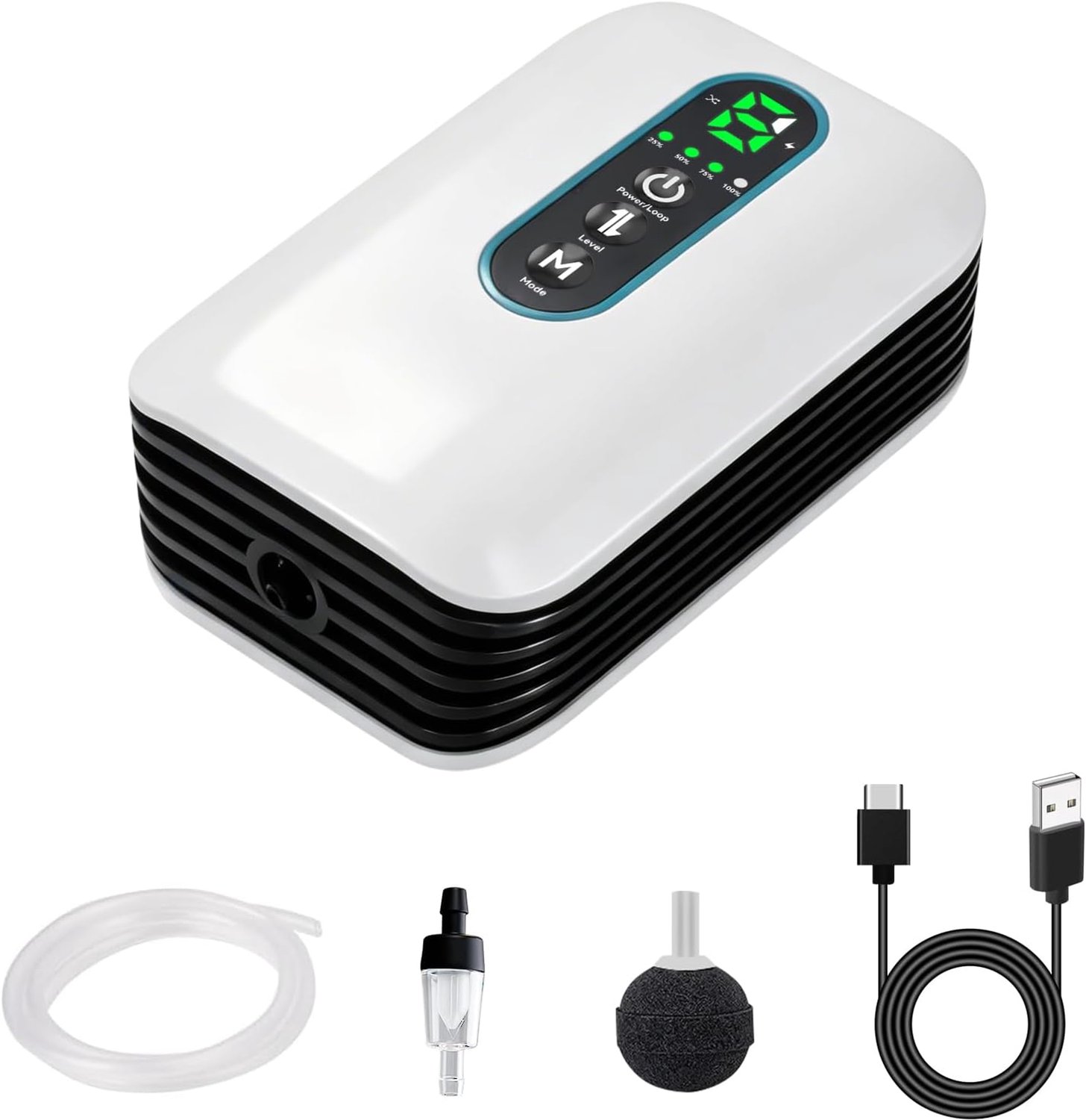 1,5 W Whisper Aquarium-luchtpomp, zuurstofpomp met luchtsteen, dual-mode zuurstofvoorziening, 6-traps instelbaar, voor aquaria, vijver en eetkamer