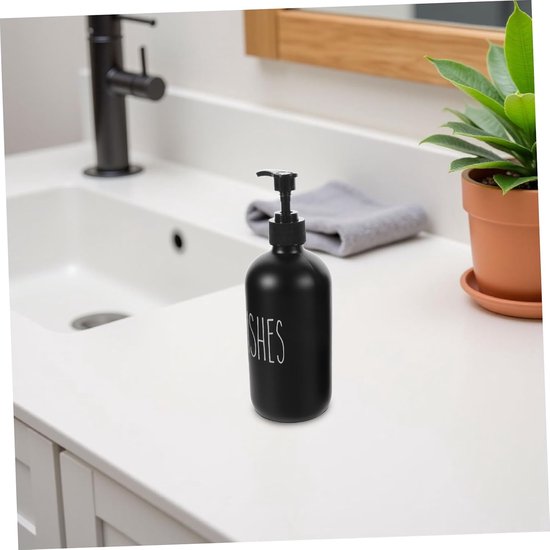 2 Stuks Delige Navulbare Zwarte Zeepdispenser Set met Lekvrije Glazen Pompfles voor Badkamer Keuken Geschikt voor Shampoo Lotion Afwasmiddel Ruimtebesparend — afbeelding 2