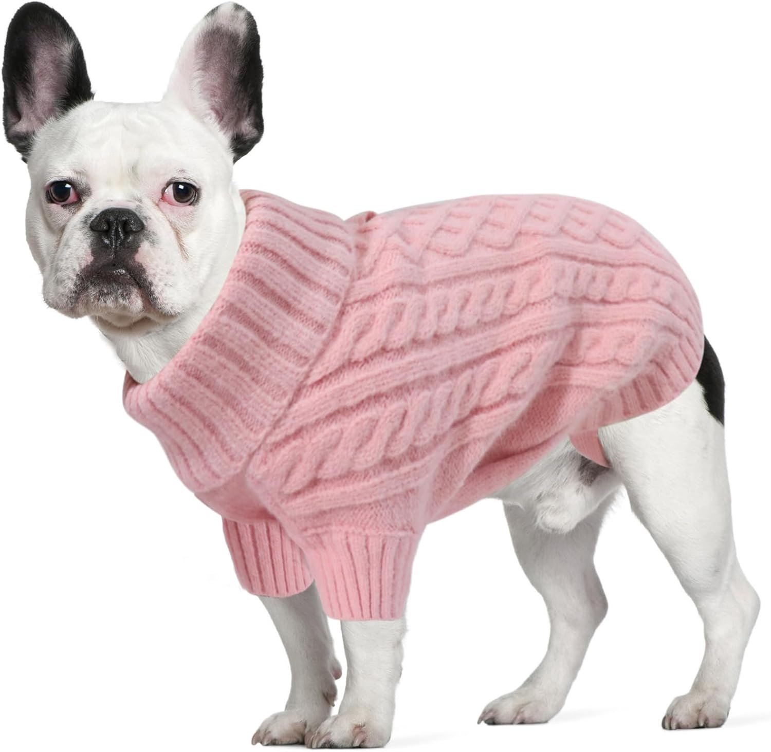 Truien voor Middelgrote Honden, Warme Effen Hondentruien, Gebreide Col Trui Hond met Harnas Gat, Huisdierkleding Honden Teckel Frenchie Buldog, Dog Sweater Jumper, Roze, L