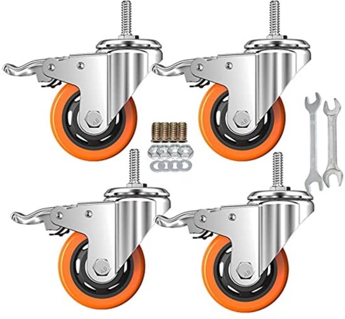 Zwenkwielen met rem Heavy Duty - 8mm diameter, 1 inch lengte - PVC