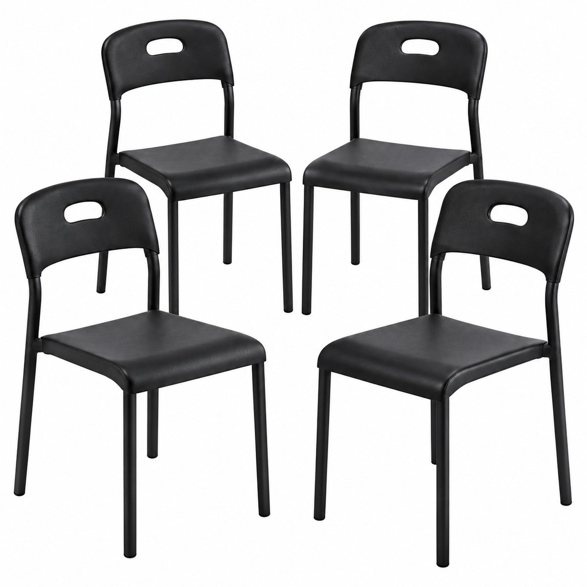 Bresht Stapelbare Stoelen - Set van 4 - Draagvermogen 113 kg - Ergonomische Rugleuning - Compact - Zwart - 40,1 × 45,5 × 76,5 cm