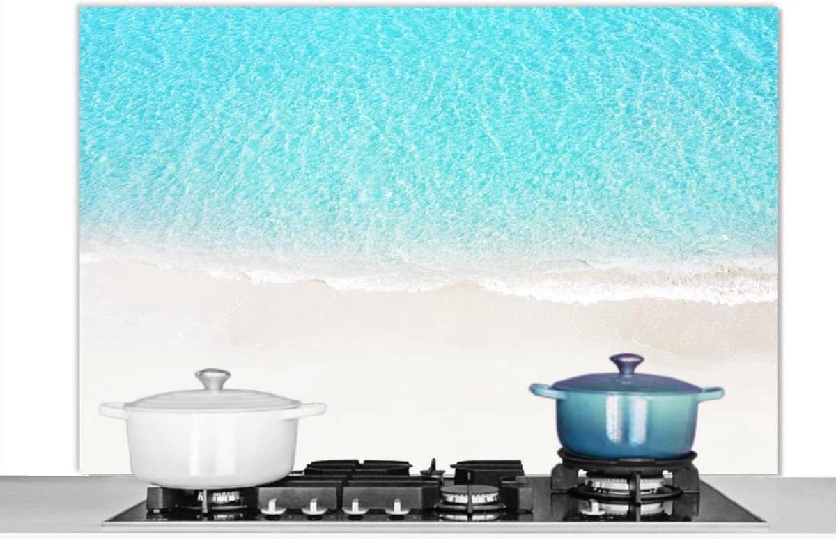 Spatscherm Keuken - 120x80 cm - Blauw - Water - Strand