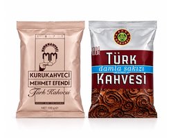 Turkse Koffie Proefpakket – Mehmet Efendi & Kahve Dünyası met Mastiekaroma (Damla Sakızlı) – 2 x 100 g