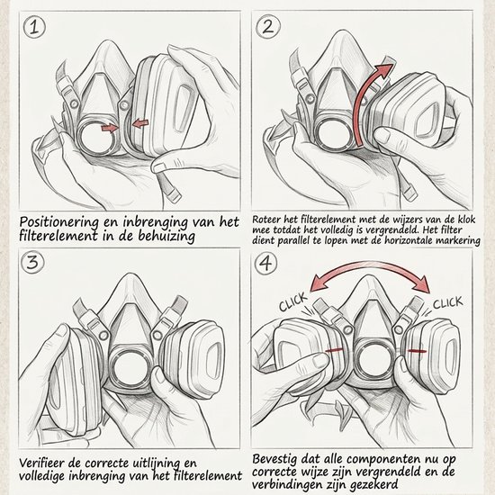 Rekx® Halfgelaatsmasker - 4 verwisselbare luchtfilters - Gasmasker - Stofmasker - Herbruikbaar - Ruimzichtbril - Oordoppen - Grijs