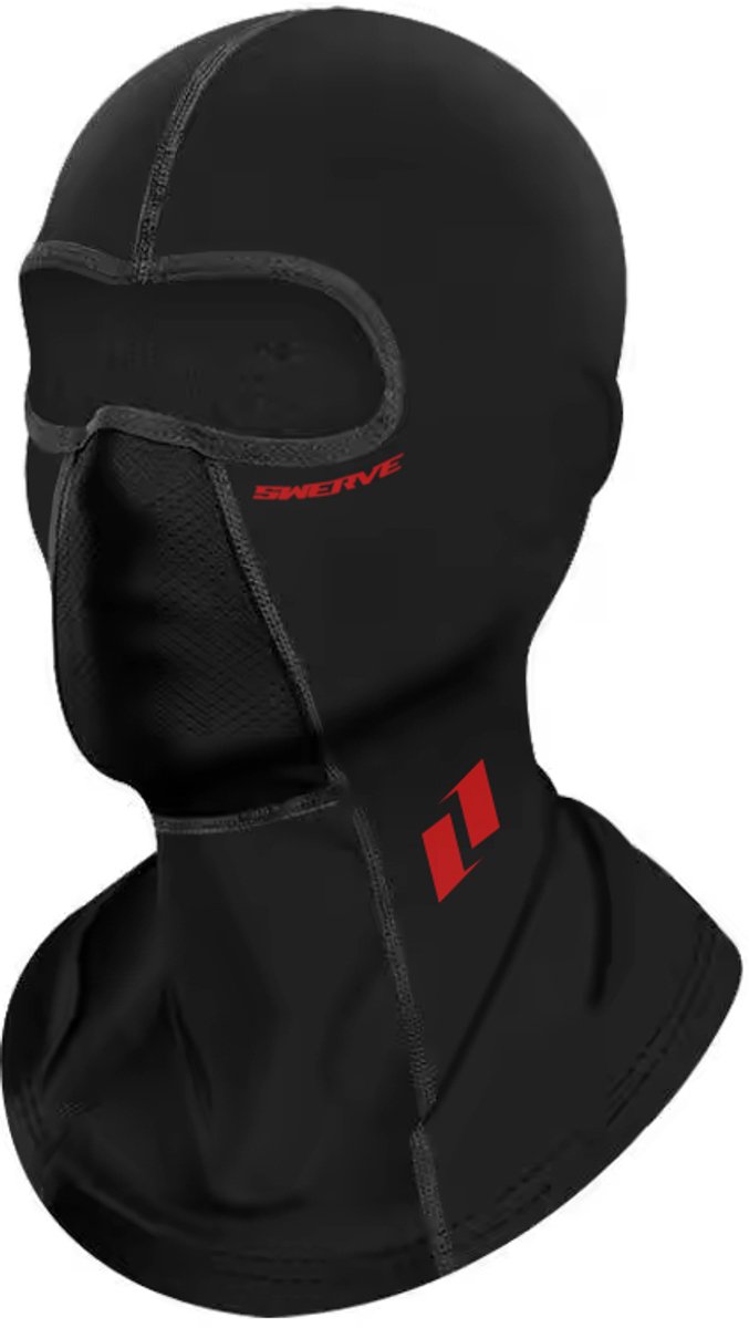 Swerve Gear ColdSeason Balaclava zwart met rood – Wind- en waterdichte Motor Bivakmuts voor Helm, Gezicht en Nek