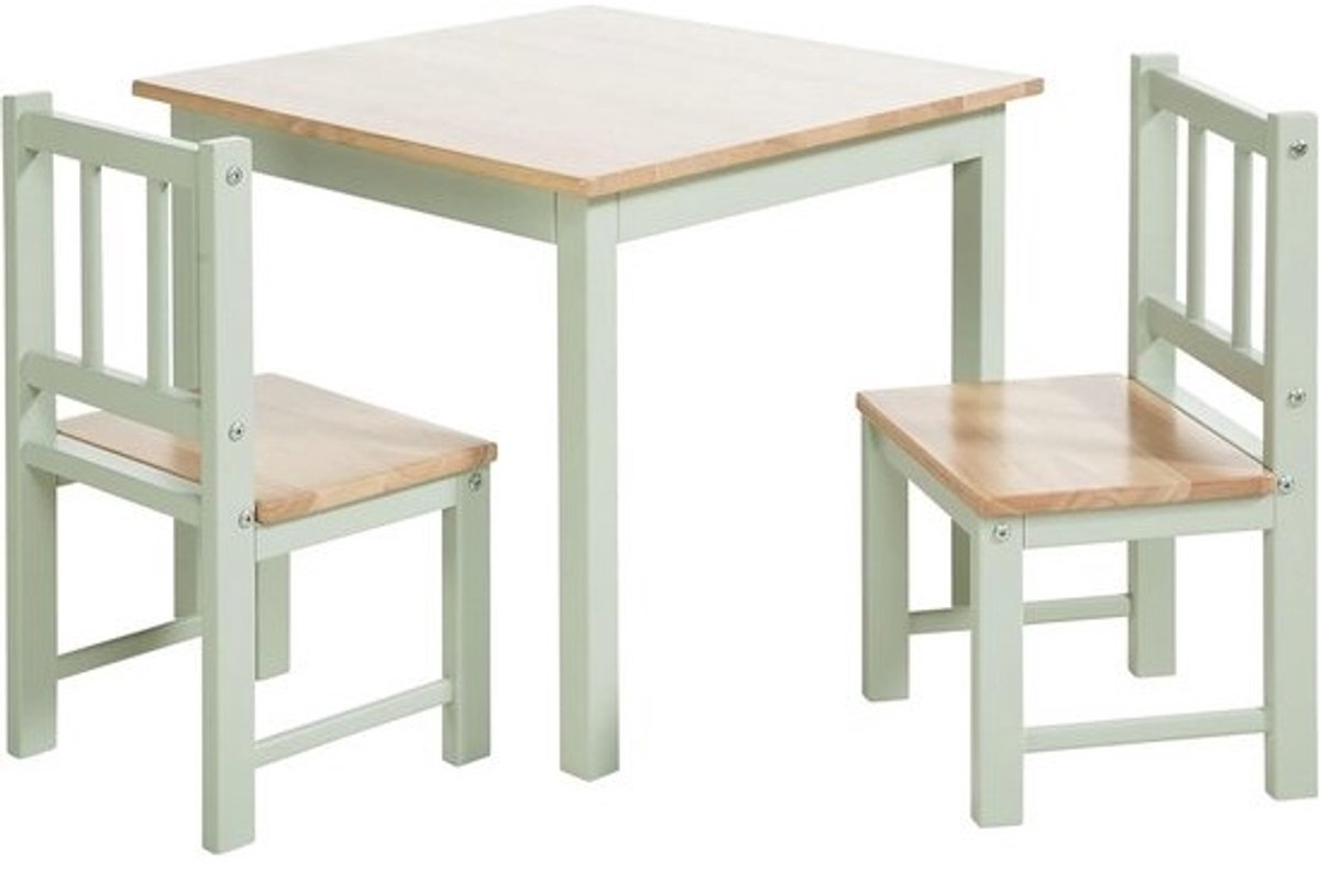 Houten kindertafel - met 2 stoelen - Veilige zitgroep - met afgeronde hoeken