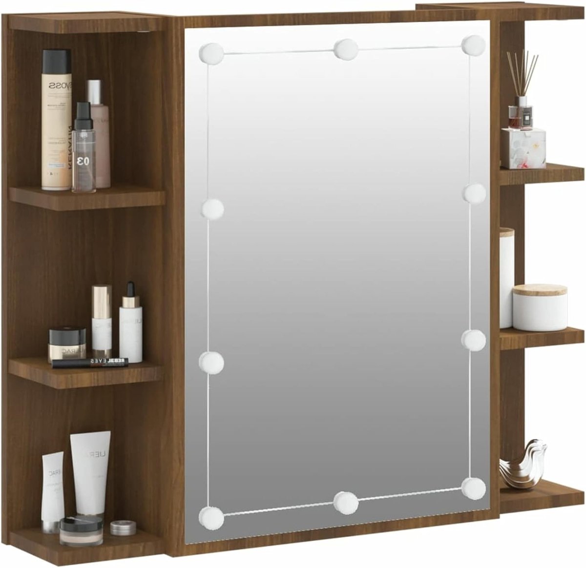 Spiegelkast met LED spiegelkast wandkast spiegelkast badkamer eiken bruin 70 x 16,5 x 60 cm