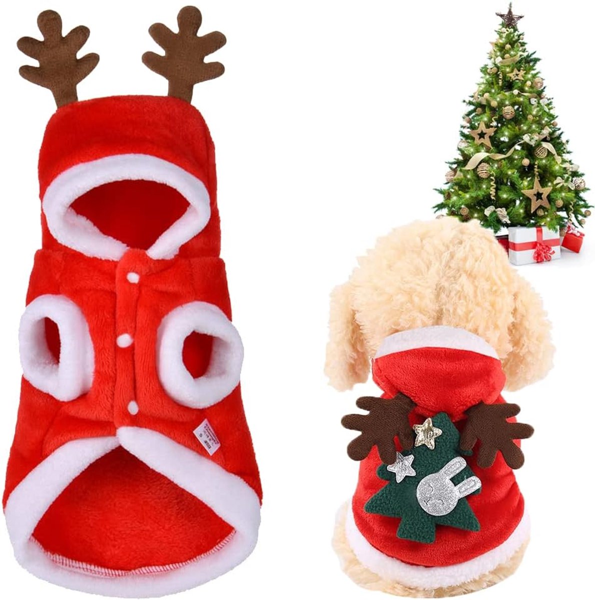 Kerstmis, Hond Kat Hoodie Kerstmis voor Herfst Winterjas Kerstmis Hondenoutfit Eland Kostuum voor Honden en Katten