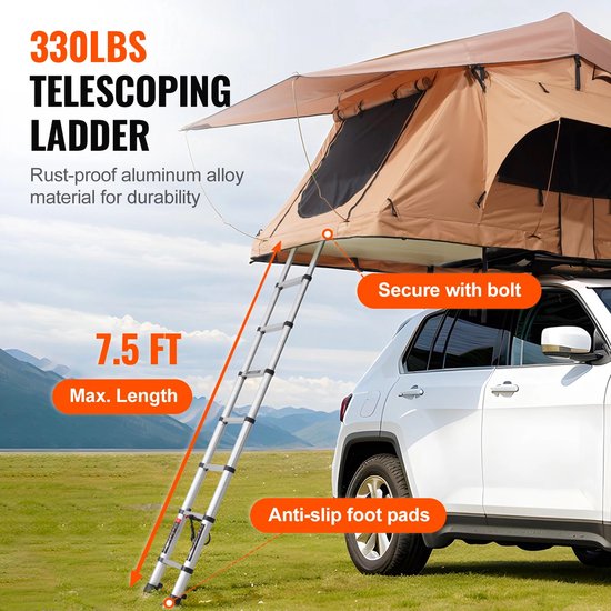 Novari - Daktent auto - Tent - Auto - Uitgeklapte afmetingen 336x265x132 - Waterbestendig - Incl. ladder, matras en verlichting — afbeelding 2