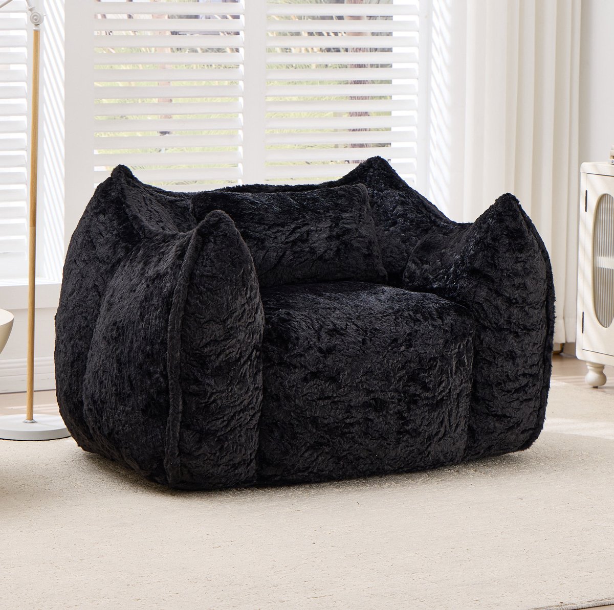 HAUSS SPOLE Zitzak - Relaxstoel Met Kussen - Ergonomische Rugleuning En Armleuningen - Voor Woonkamer En Slaapkamer - Imitatiebont Zwart
