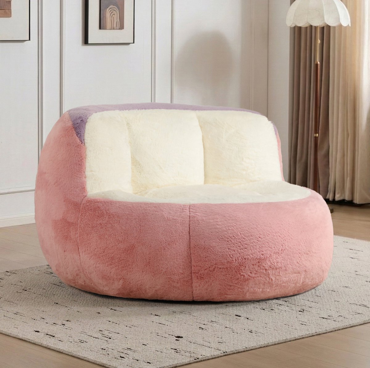 HAUSS SPOLE Zitzak - Loungestoel Met Rugleuning - Schuimvulling En Antislip Onderkant - Voor Woonkamer En Leeshoek - Imitatiebont Meerkleurig