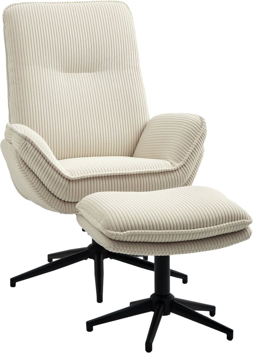 Relaxfauteuil met Voetenbank - 360° Draaibaar - Gestoffeerde Fauteuil - Moderne Relaxstoel - Kantelbaar tot 130° - Verstelbare Rugleuning - Relaxstoel - TV Stoel - Loungestoel - Leesstoel - Beige