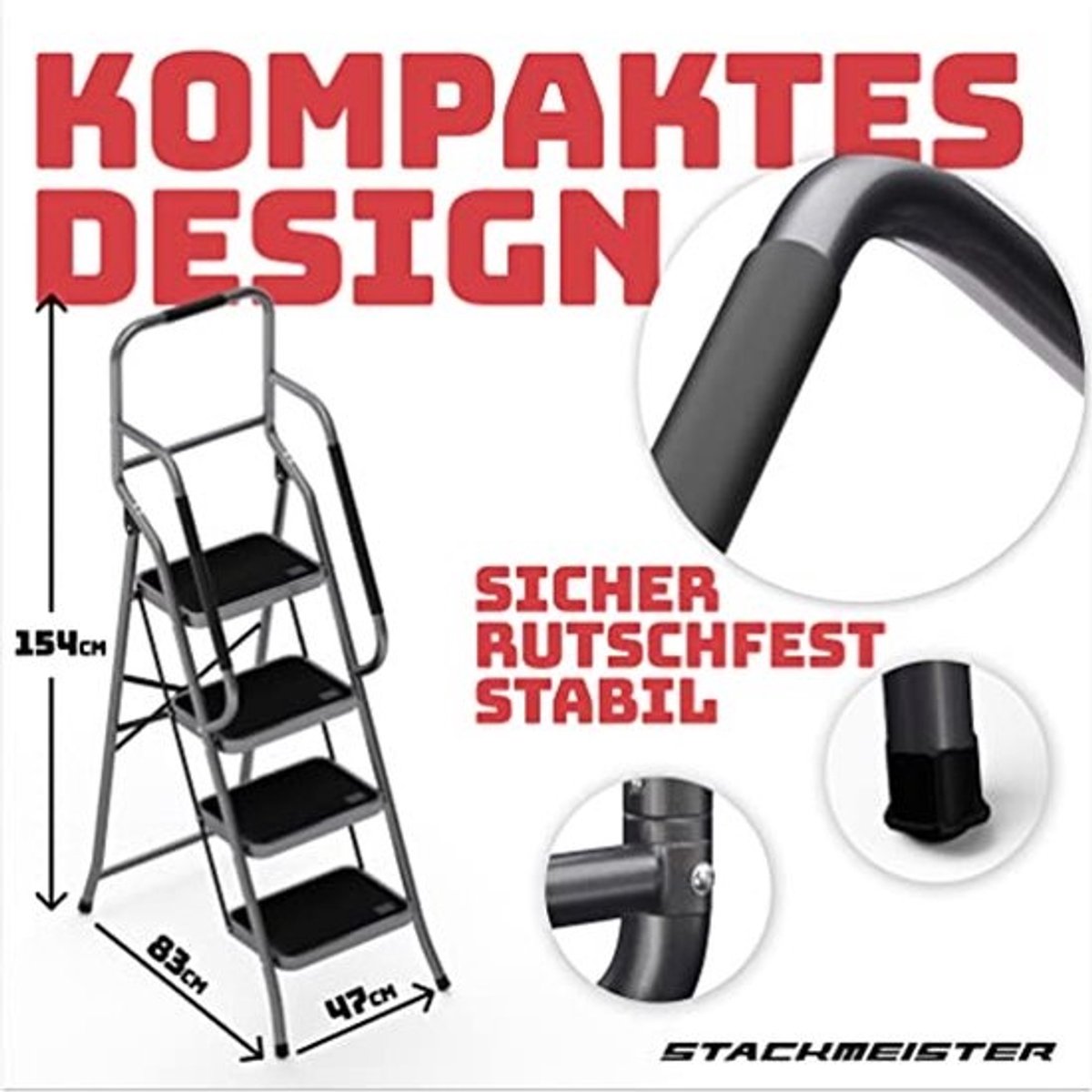 Inklapbare veiligheidsladder met 4 niveaus - TÜV-gecertificeerd, antislip en tot 150 kg belastbaar