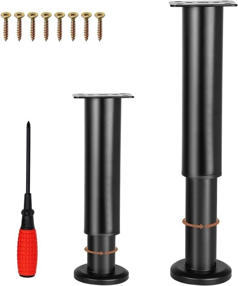 Verstelbare meubelpoten zwart - bank, tafel, stoel, bureau - set van 2 - 12-18 cm