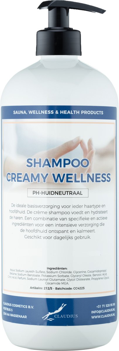 Claudius Shampoo Creamy Wellness - 1 liter - met gratis zwarte pomp - Haarverzorging