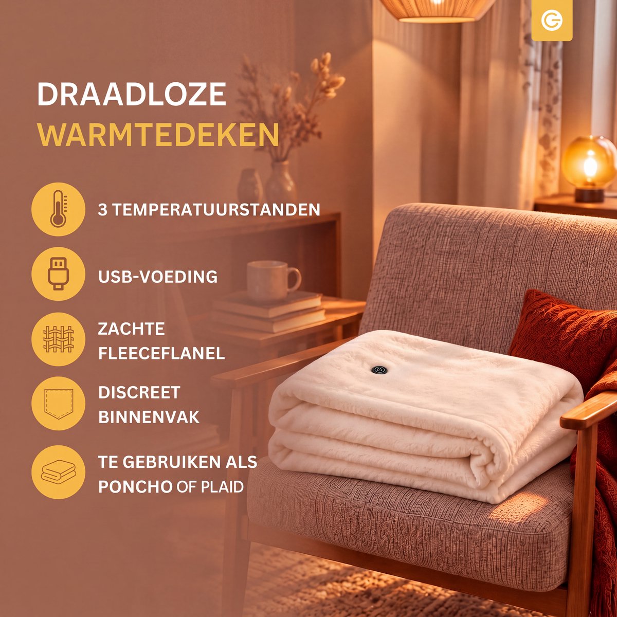 Verwarmde Hoodie Deken 25-40°C - Fleece Deken Hoodie 150x80cm - Blanket Hoodie met 3 Standen - Warmtedeken 1 Persoons - Warmte Poncho - Verwarmde Hoodie Dames en Heren - Hitte Deken - Hoodie Dekens voor Kinderen & Volwassenen - Beige - Silvergear thumbnail 4